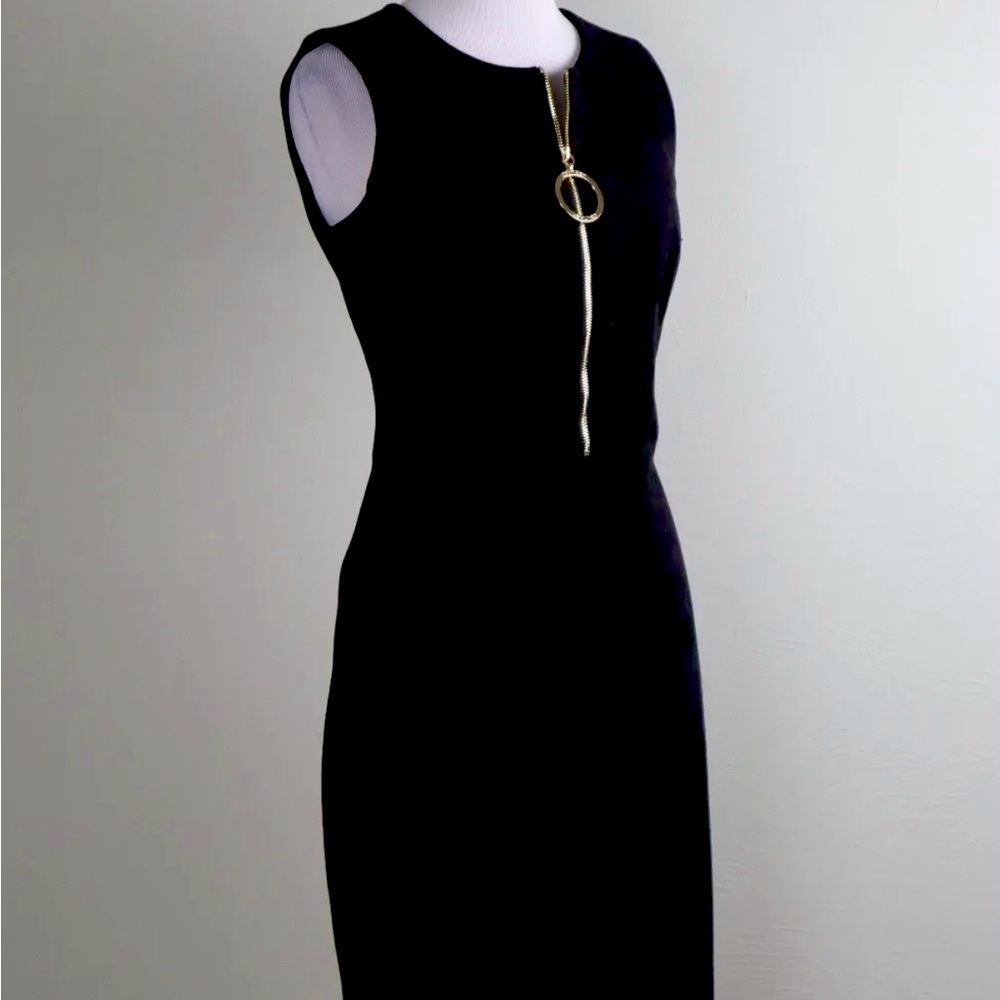 CALVIN KLEIN $129 Solid Black Soft Vegan Suede Sleeveless Sheath Dress Size 2